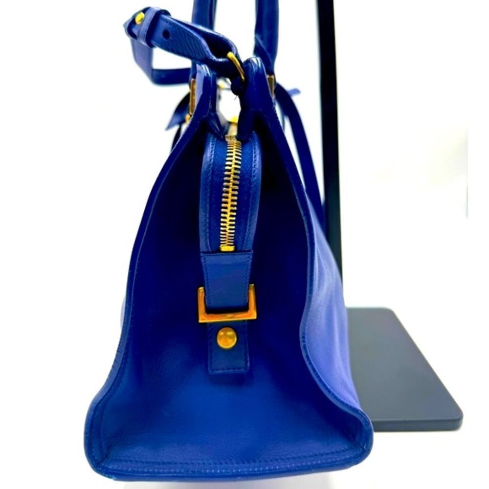 Auth Saint Laurent Small Classic Ligne Y Blue Leather Paris Chyc Cabas Tote 2way - Picture 3 of 15